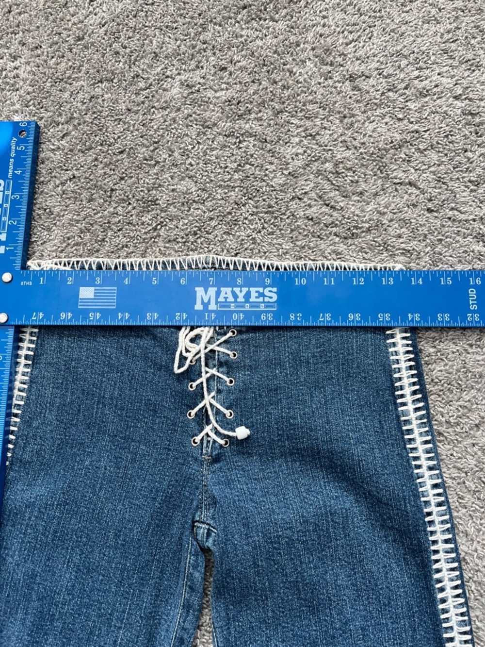 Vintage Rui Motta Women’s Brazilian Blue Lace-Up Side-Trim Flared Jeans Size 4/6 - Picture 9 of 10
